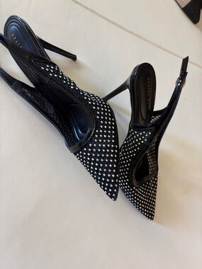 Black Crystal Slingback Pumps